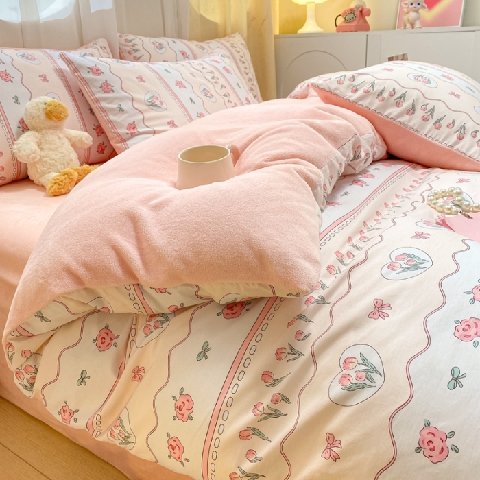 91家纺网 家纺一手货源 找家纺 曼之夏 2023新款棉加绒四件套 温柔花梦-棉加绒