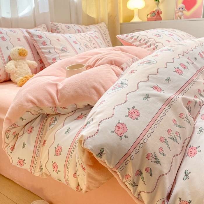 91家纺网 家纺一手货源 找家纺 曼之夏 2023新款棉加绒四件套 温柔花梦-棉加绒