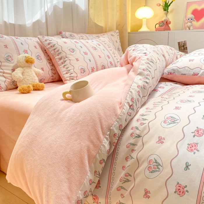 91家纺网 家纺一手货源 找家纺 曼之夏 2023新款棉加绒四件套 温柔花梦-棉加绒