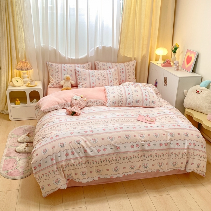 91家纺网 家纺一手货源 找家纺 曼之夏 2023新款棉加绒四件套 温柔花梦-棉加绒