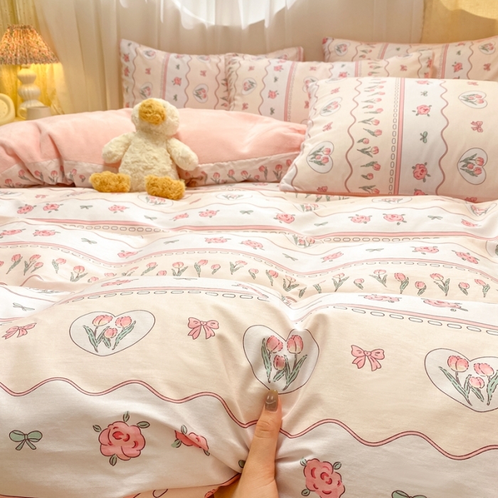91家纺网 家纺一手货源 找家纺 曼之夏 2023新款棉加绒四件套 温柔花梦-棉加绒