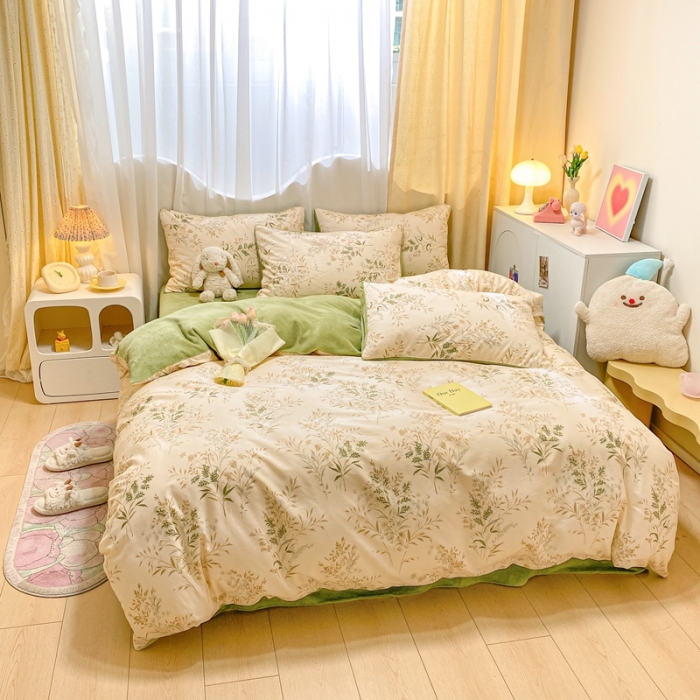 91家纺网 家纺一手货源 找家纺 曼之夏 2023新款棉加绒四件套 仙草-棉加绒