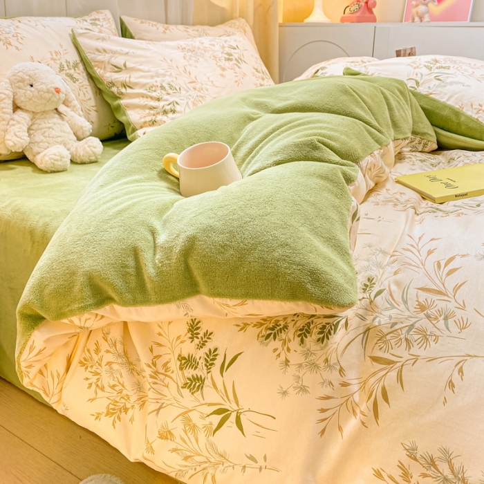 91家纺网 家纺一手货源 找家纺 曼之夏 2023新款棉加绒四件套 仙草-棉加绒