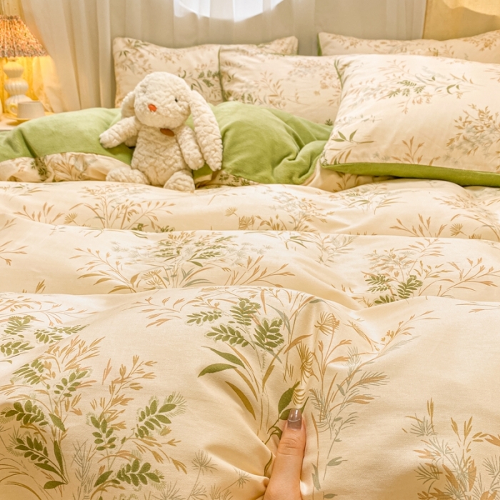 91家纺网 家纺一手货源 找家纺 曼之夏 2023新款棉加绒四件套 仙草-棉加绒