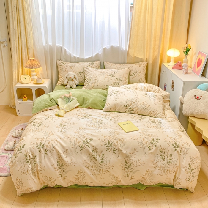 91家纺网 家纺一手货源 找家纺 曼之夏 2023新款棉加绒四件套 仙草-棉加绒