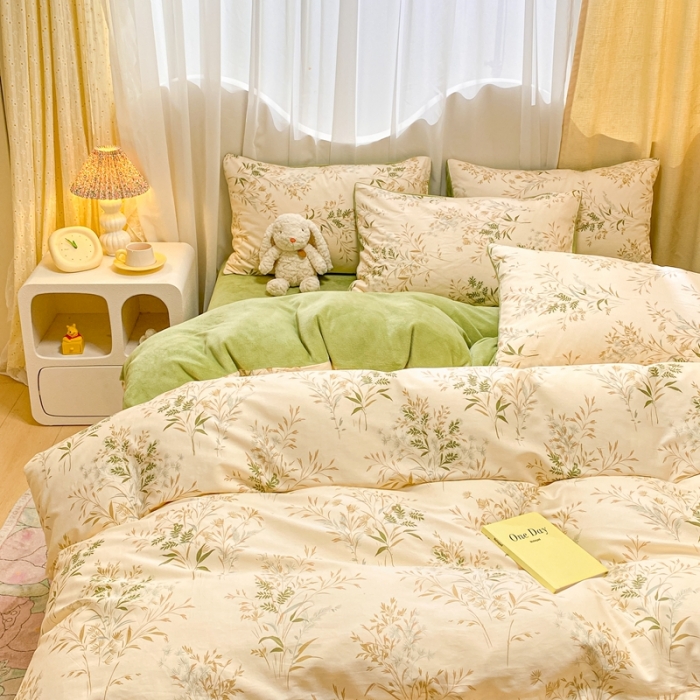 91家纺网 家纺一手货源 找家纺 曼之夏 2023新款棉加绒四件套 仙草-棉加绒