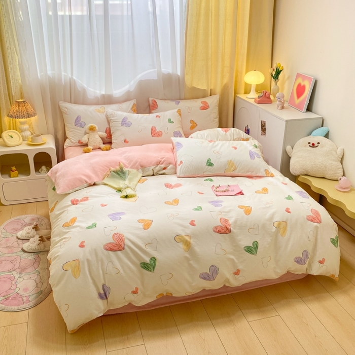 91家纺网 家纺一手货源 找家纺 曼之夏 2023新款棉加绒四件套 心元素-棉加绒