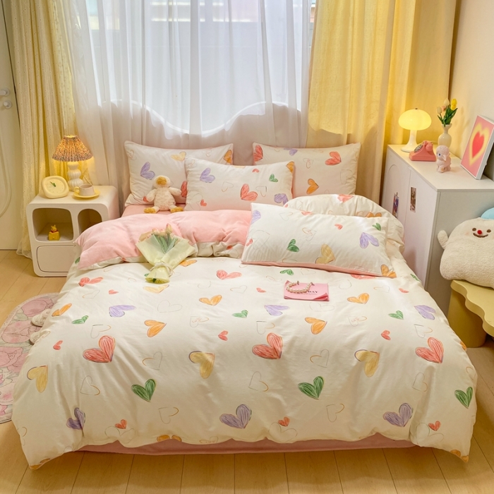 91家纺网 家纺一手货源 找家纺 曼之夏 2023新款棉加绒四件套 心元素-棉加绒