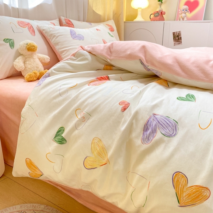 91家纺网 家纺一手货源 找家纺 曼之夏 2023新款棉加绒四件套 心元素-棉加绒