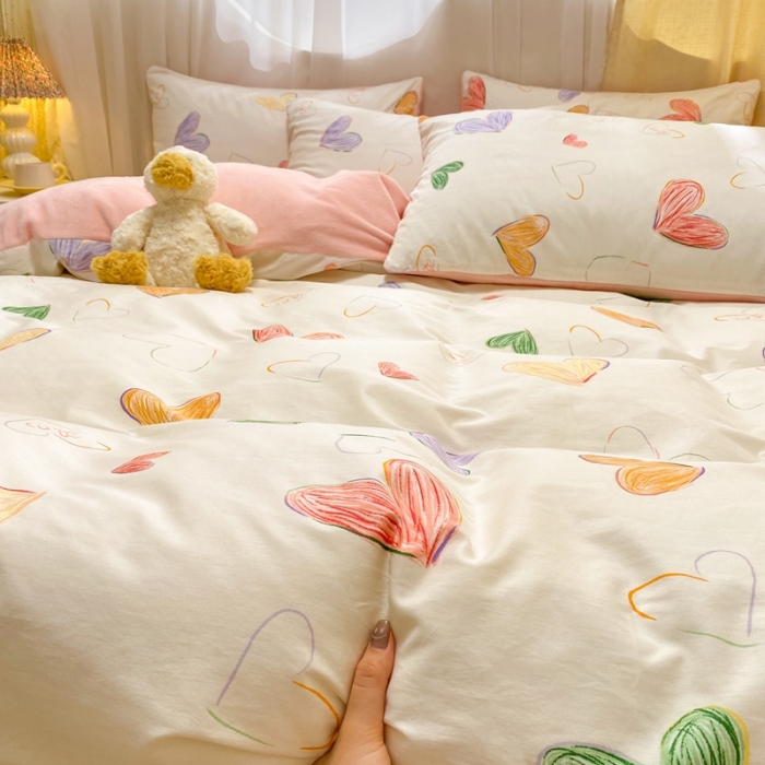 91家纺网 家纺一手货源 找家纺 曼之夏 2023新款棉加绒四件套 心元素-棉加绒