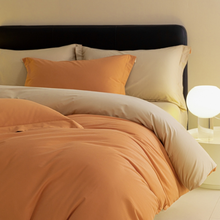 91家纺网 家纺一手货源 找家纺 秀色 2025新款高端50支加厚陶瓷磨毛全棉四件套瑞妮 瑞妮-桔红2B%奶油