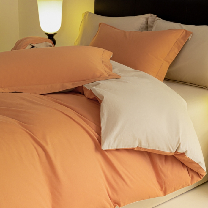 91家纺网 家纺一手货源 找家纺 秀色 2025新款高端50支加厚陶瓷磨毛全棉四件套瑞妮 瑞妮-桔红2B%奶油