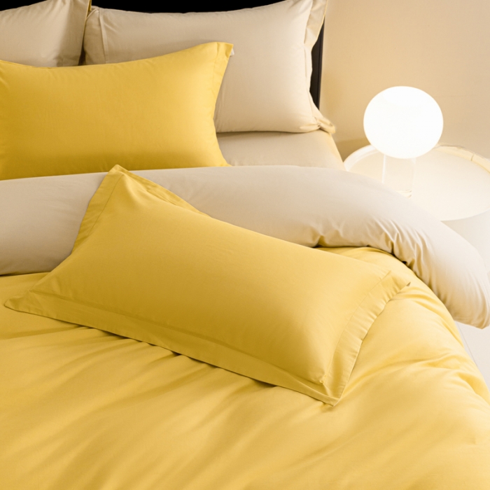 91家纺网 家纺一手货源 找家纺 秀色 2025新款高端50支加厚陶瓷磨毛全棉四件套瑞妮 瑞妮-落日黄2B%奶油