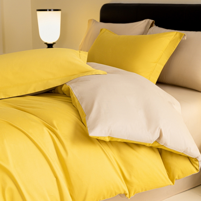 91家纺网 家纺一手货源 找家纺 秀色 2025新款高端50支加厚陶瓷磨毛全棉四件套瑞妮 瑞妮-落日黄2B%奶油