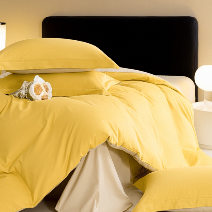 91家纺网 家纺一手货源 找家纺 秀色 2025新款高端50支加厚陶瓷磨毛全棉四件套瑞妮 瑞妮-落日黄2B%奶油