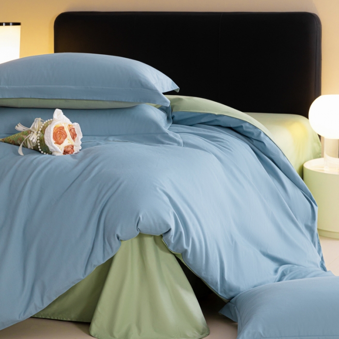 91家纺网 家纺一手货源 找家纺 秀色 2025新款高端50支加厚陶瓷磨毛全棉四件套瑞妮 瑞妮-窃蓝2B%青提绿