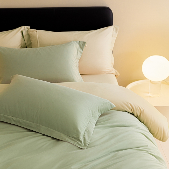 91家纺网 家纺一手货源 找家纺 秀色 2025新款高端50支加厚陶瓷磨毛全棉四件套瑞妮 瑞妮-青提绿2B%奶油