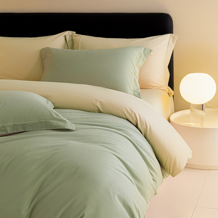 91家纺网 家纺一手货源 找家纺 秀色 2025新款高端50支加厚陶瓷磨毛全棉四件套瑞妮 瑞妮-青提绿2B%奶油