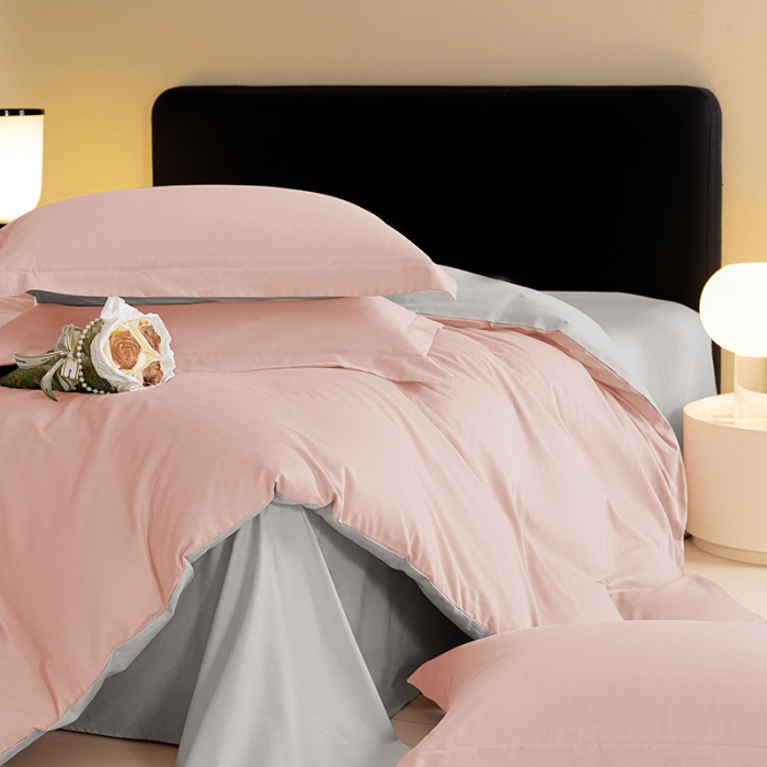 91家纺网 家纺一手货源 找家纺 秀色 2025新款高端50支加厚陶瓷磨毛全棉四件套瑞妮 瑞妮-桃红2B%松灰