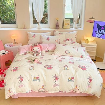 91家纺网 家纺一手货源 找家纺 曼之夏 2023新款全棉三丽鸥卡通四件套 开心美乐蒂