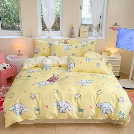 91家纺网 家纺一手货源 找家纺 曼之夏 2023新款全棉三丽鸥卡通四件套 柠檬大耳狗