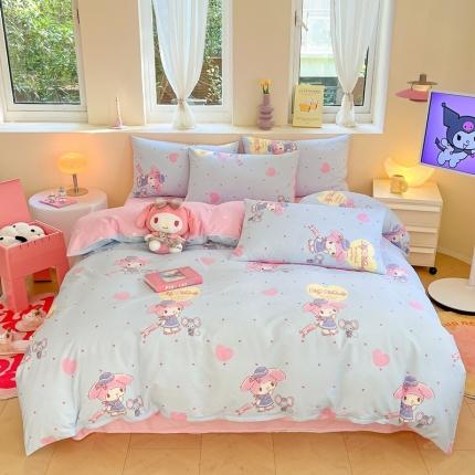 91家纺网 家纺一手货源 找家纺 曼之夏 2023新款全棉三丽鸥卡通四件套 时尚美乐蒂