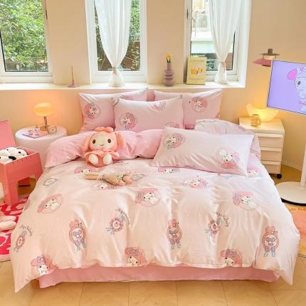 91家纺网 家纺一手货源 找家纺 曼之夏 2023新款全棉三丽鸥卡通四件套 小兔美乐蒂