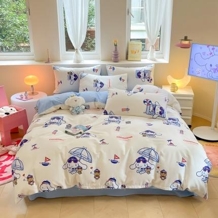 91家纺网 家纺一手货源 找家纺 曼之夏 2023新款全棉三丽鸥卡通四件套 休闲大耳狗