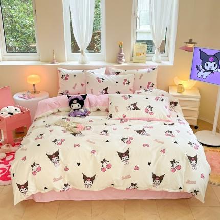 91家纺网 家纺一手货源 找家纺 曼之夏 2023新款全棉三丽鸥卡通四件套 樱桃库洛米