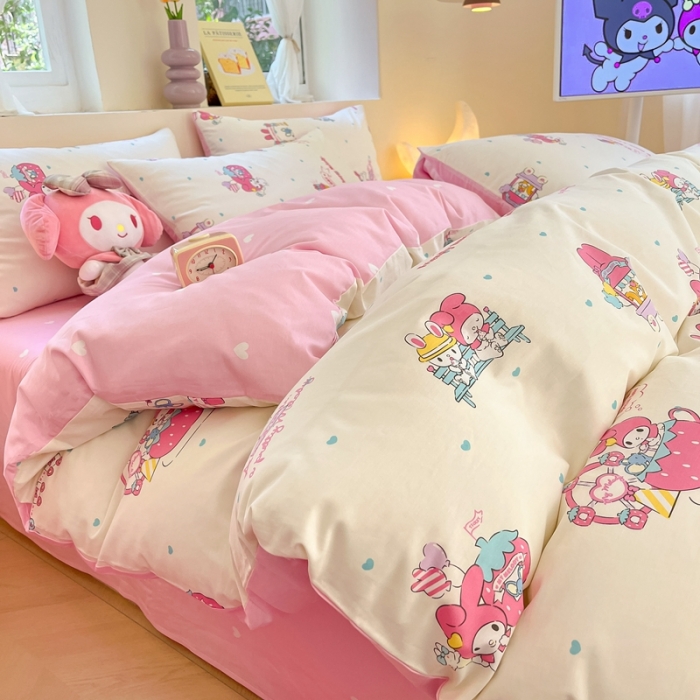 91家纺网 家纺一手货源 找家纺 曼之夏 2023新款全棉三丽鸥卡通四件套 开心美乐蒂