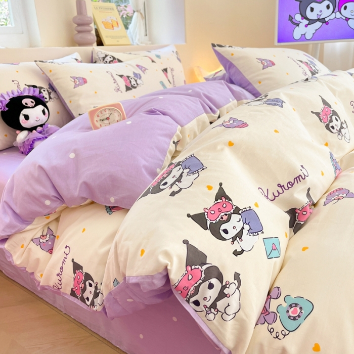 91家纺网 家纺一手货源 找家纺 曼之夏 2023新款全棉三丽鸥卡通四件套 库洛米伙伴