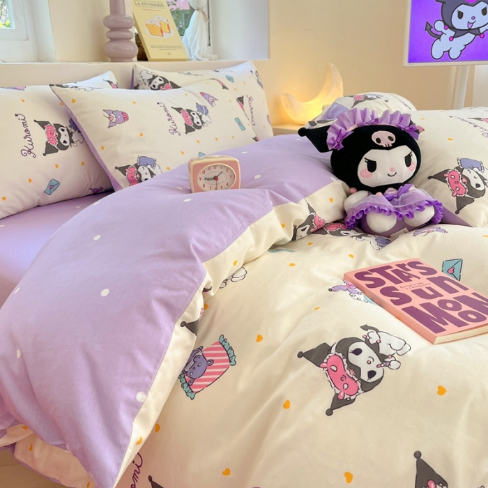 91家纺网 家纺一手货源 找家纺 曼之夏 2023新款全棉三丽鸥卡通四件套 库洛米伙伴