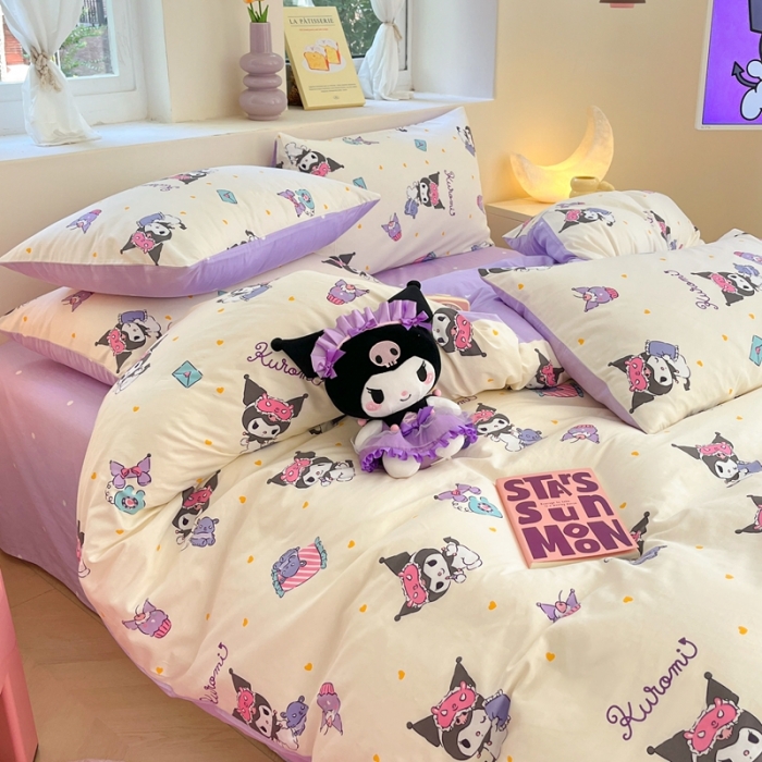 91家纺网 家纺一手货源 找家纺 曼之夏 2023新款全棉三丽鸥卡通四件套 库洛米伙伴