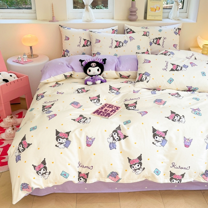 91家纺网 家纺一手货源 找家纺 曼之夏 2023新款全棉三丽鸥卡通四件套 库洛米伙伴