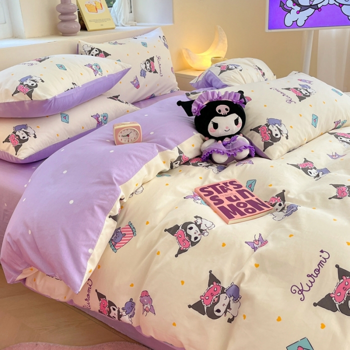 91家纺网 家纺一手货源 找家纺 曼之夏 2023新款全棉三丽鸥卡通四件套 库洛米伙伴