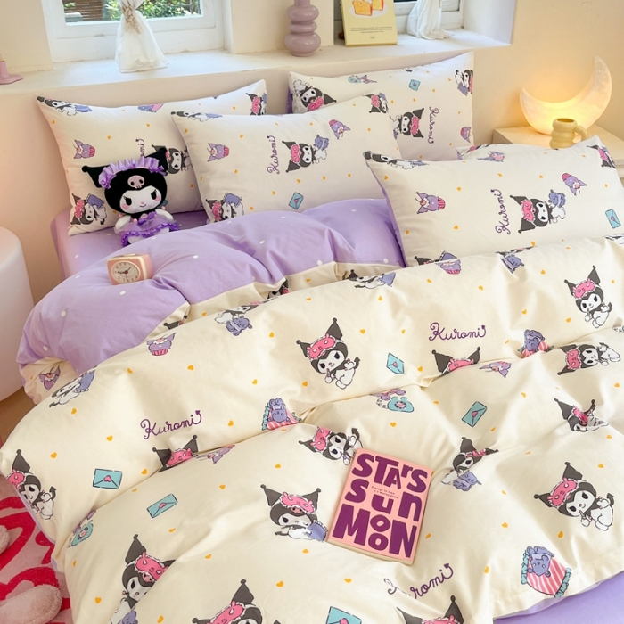 91家纺网 家纺一手货源 找家纺 曼之夏 2023新款全棉三丽鸥卡通四件套 库洛米伙伴