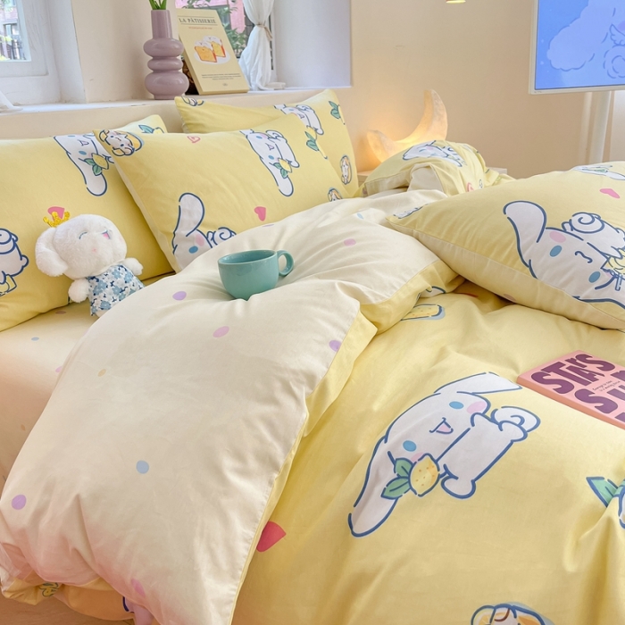 91家纺网 家纺一手货源 找家纺 曼之夏 2023新款全棉三丽鸥卡通四件套 柠檬大耳狗