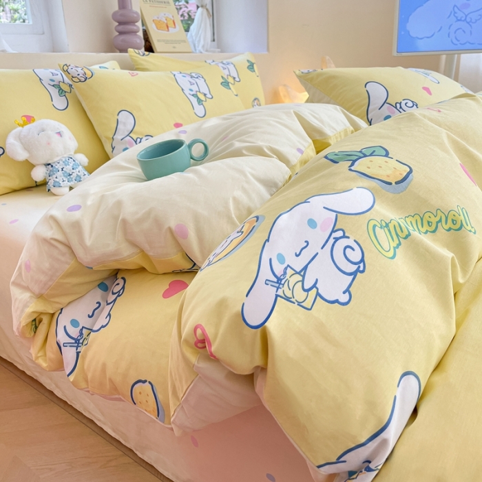 91家纺网 家纺一手货源 找家纺 曼之夏 2023新款全棉三丽鸥卡通四件套 柠檬大耳狗