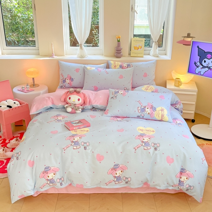 91家纺网 家纺一手货源 找家纺 曼之夏 2023新款全棉三丽鸥卡通四件套 时尚美乐蒂