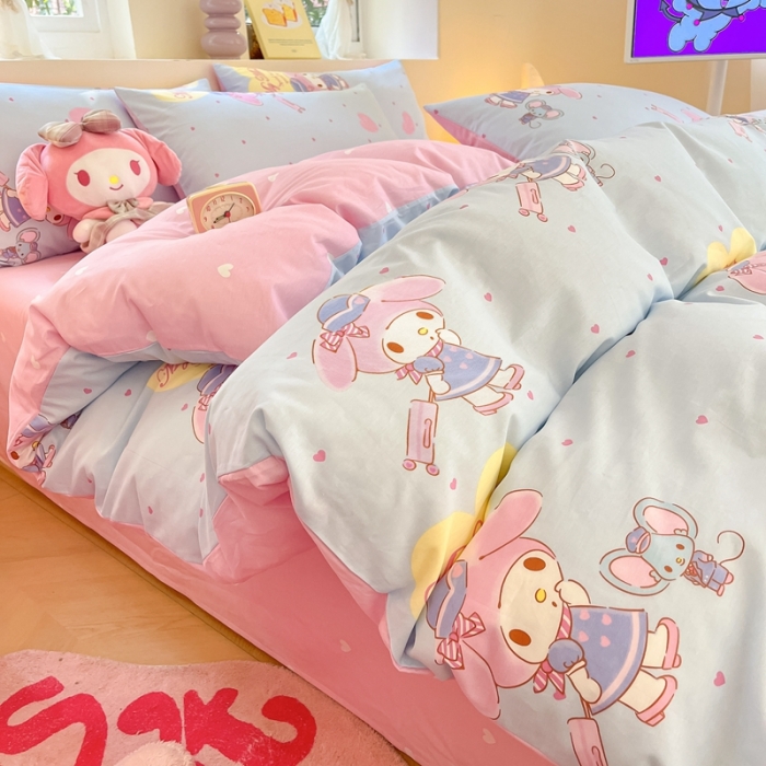 91家纺网 家纺一手货源 找家纺 曼之夏 2023新款全棉三丽鸥卡通四件套 时尚美乐蒂