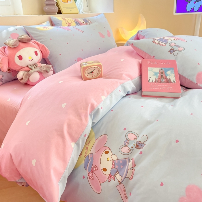 91家纺网 家纺一手货源 找家纺 曼之夏 2023新款全棉三丽鸥卡通四件套 时尚美乐蒂