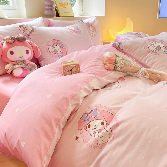 91家纺网 家纺一手货源 找家纺 曼之夏 2023新款全棉三丽鸥卡通四件套 小兔美乐蒂