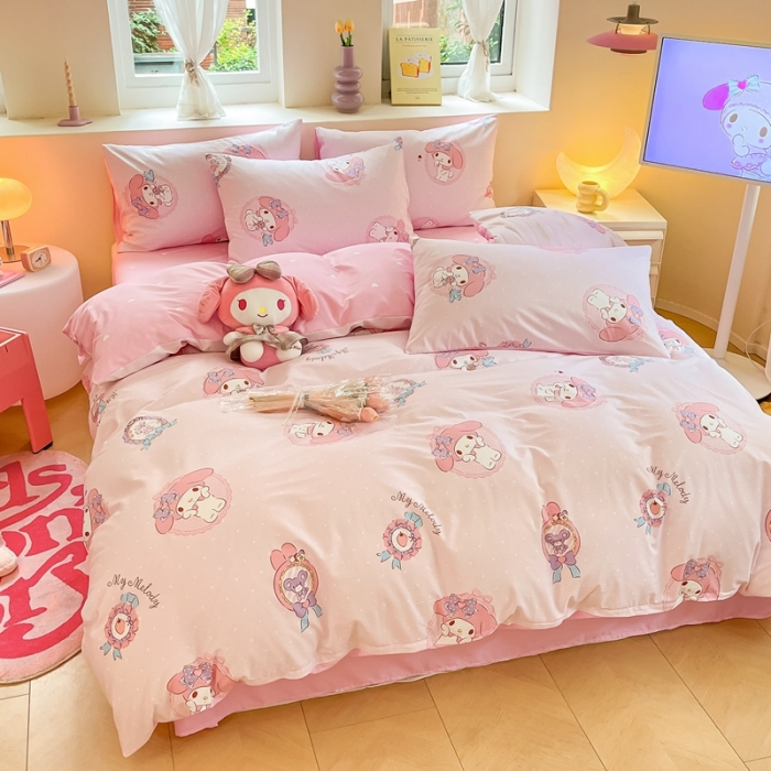 91家纺网 家纺一手货源 找家纺 曼之夏 2023新款全棉三丽鸥卡通四件套 小兔美乐蒂