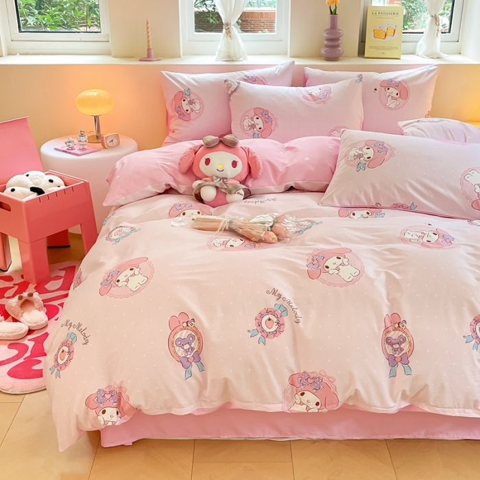 91家纺网 家纺一手货源 找家纺 曼之夏 2023新款全棉三丽鸥卡通四件套 小兔美乐蒂