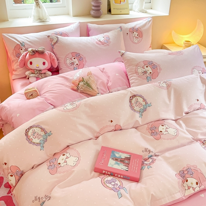 91家纺网 家纺一手货源 找家纺 曼之夏 2023新款全棉三丽鸥卡通四件套 小兔美乐蒂