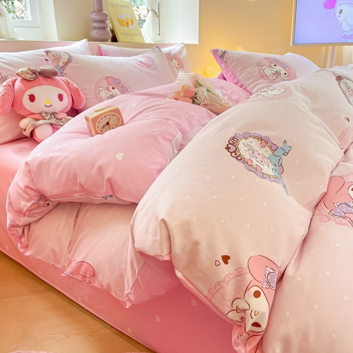 91家纺网 家纺一手货源 找家纺 曼之夏 2023新款全棉三丽鸥卡通四件套 小兔美乐蒂