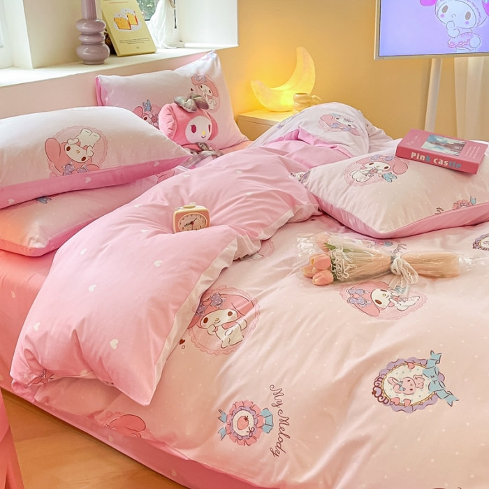 91家纺网 家纺一手货源 找家纺 曼之夏 2023新款全棉三丽鸥卡通四件套 小兔美乐蒂