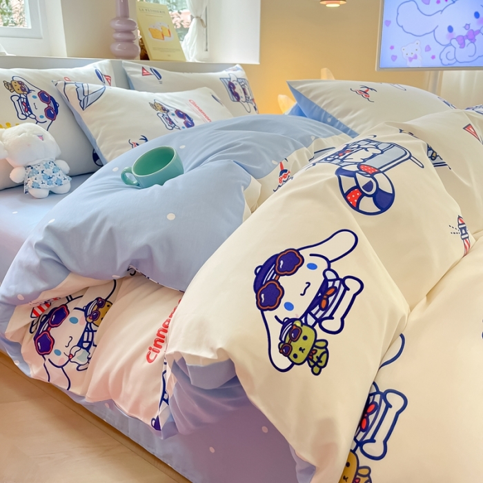 91家纺网 家纺一手货源 找家纺 曼之夏 2023新款全棉三丽鸥卡通四件套 休闲大耳狗