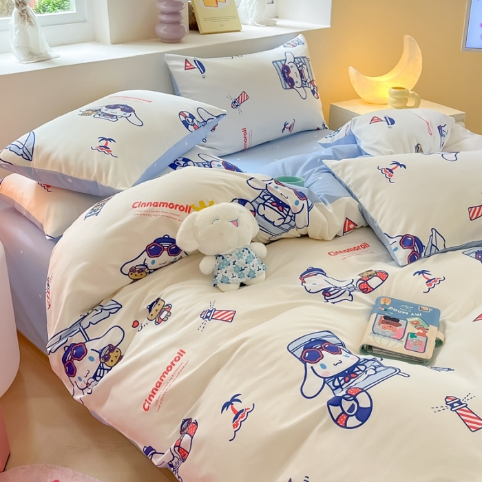 91家纺网 家纺一手货源 找家纺 曼之夏 2023新款全棉三丽鸥卡通四件套 休闲大耳狗