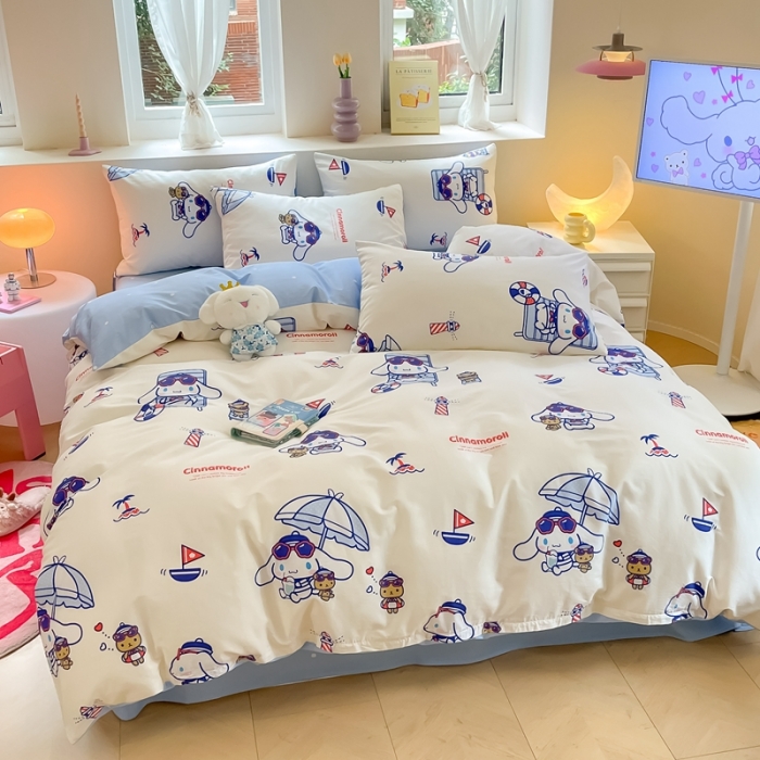 91家纺网 家纺一手货源 找家纺 曼之夏 2023新款全棉三丽鸥卡通四件套 休闲大耳狗